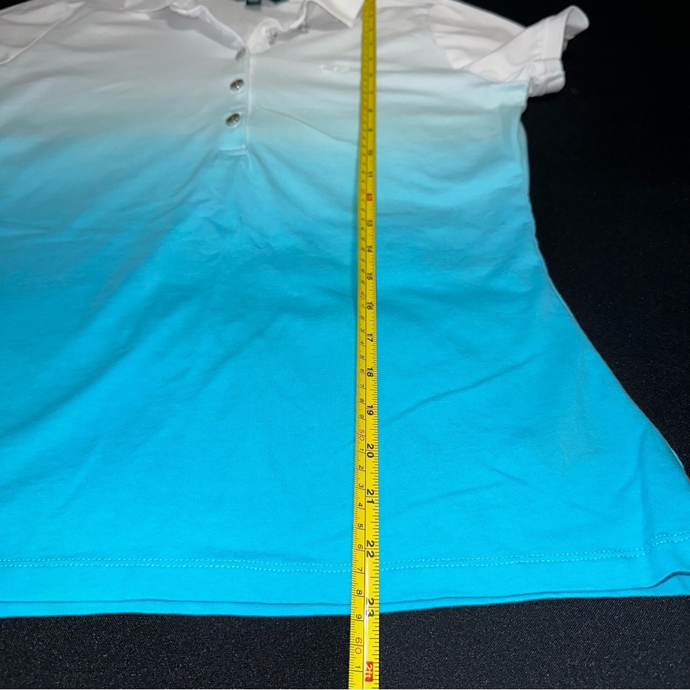 Lauren Ralph Lauren Polo style golf Shirt ladies S turquoise and white ombré - Picture 7 of 7
